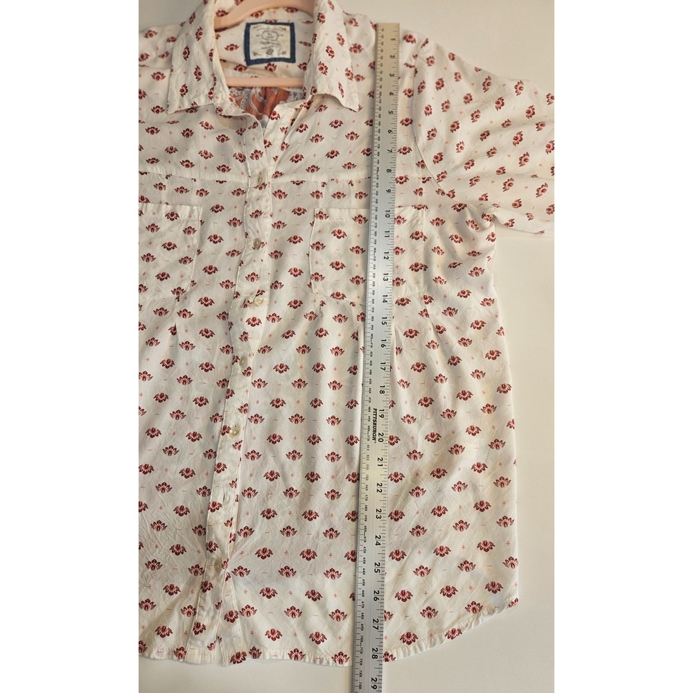 Style & Co Women L Mixed Print Rayon Button Shirt Floral Paisley Boho Rust Cream - Picture 6 of 6